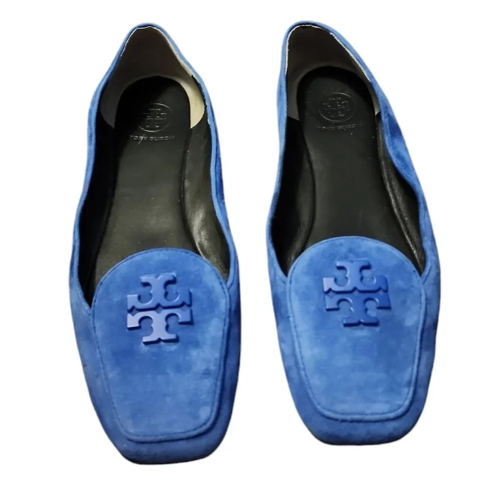 Tory Burch Blue Suede Logo Loafers